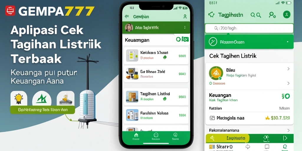 Antarmuka aplikasi GEMPA777 menunjukkan fitur Cek Tagihan Listrik.