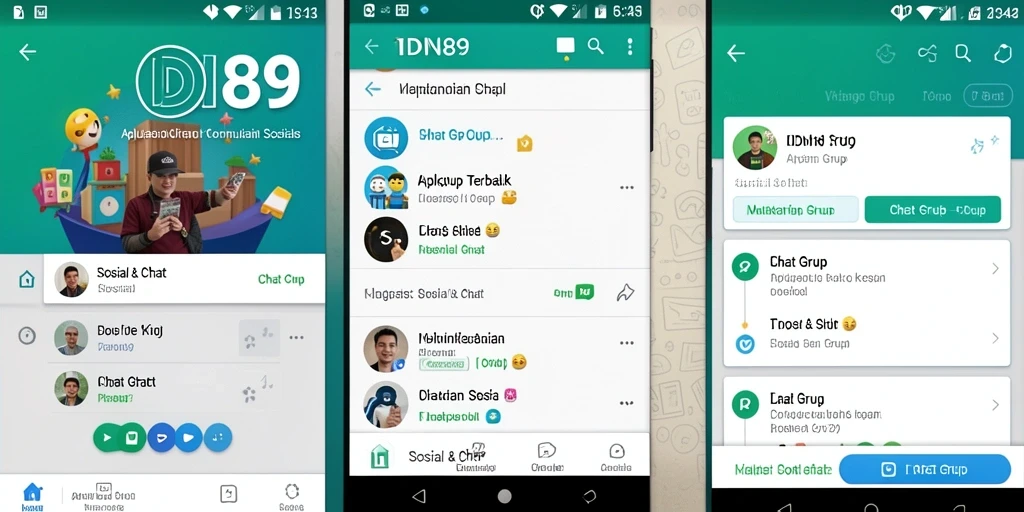 Tampilan antarmuka aplikasi IDN89 yang user-friendly untuk chatting grup.