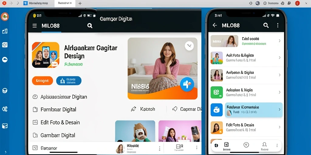 Tampilan antarmuka aplikasi Gambar Digital MILO88 yang menarik dan fungsional.