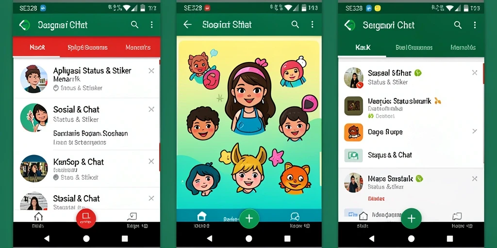 Antarmuka SE328 dengan berbagai stiker dan status interaktif.